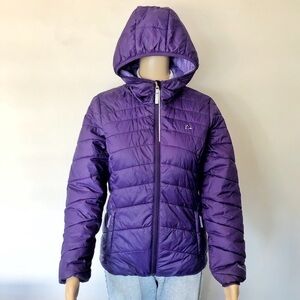 PARADOX Lightweight Packable Winter Purple Short Puffer Hooded Down Jacket Coat.